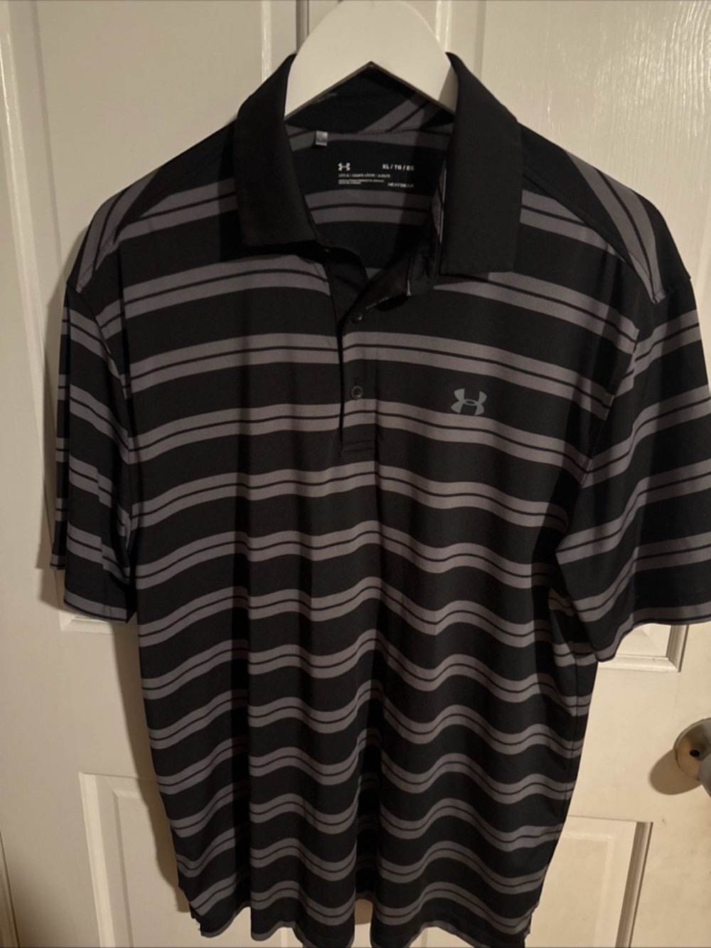 Under Armour Men’s Black and Gray Striped Performance Polo